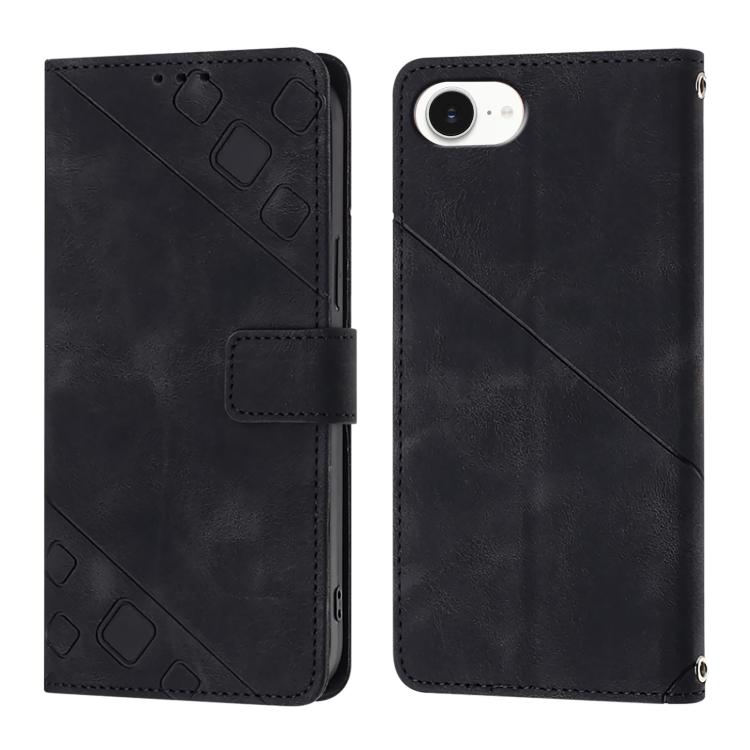For iPhone SE 2024 Skin-feel Embossed Leather Phone Case(Black) by buy2fix