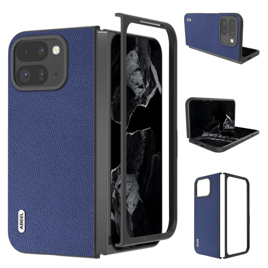 For Google Pixel 9 Pro Fold ABEEL Black Edge Genuine Leather Mino Phone Case(Royal Blue) by buy2fix