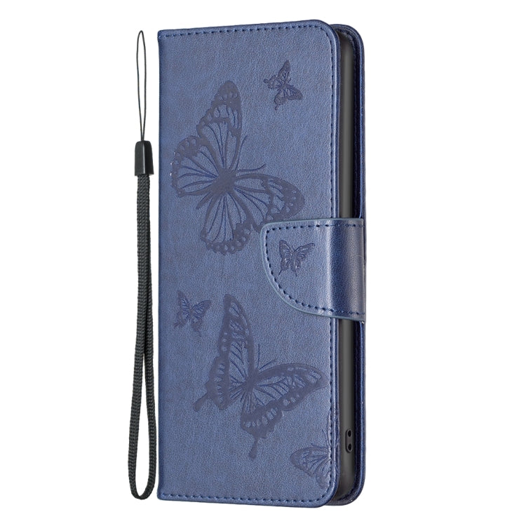 For iPhone 16 Pro Max Embossing Two Butterflies Pattern Leather Phone Case(Blue) - iPhone 16 Pro Max Cases by buy2fix | Online Shopping UK | buy2fix