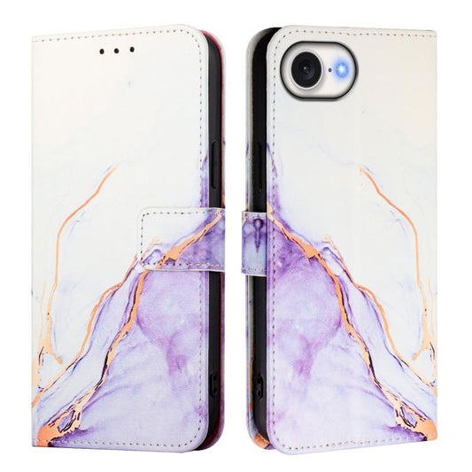 For iPhone 16e PT003 Marble Pattern Flip Leather Phone Case(White Purple) by buy2fix