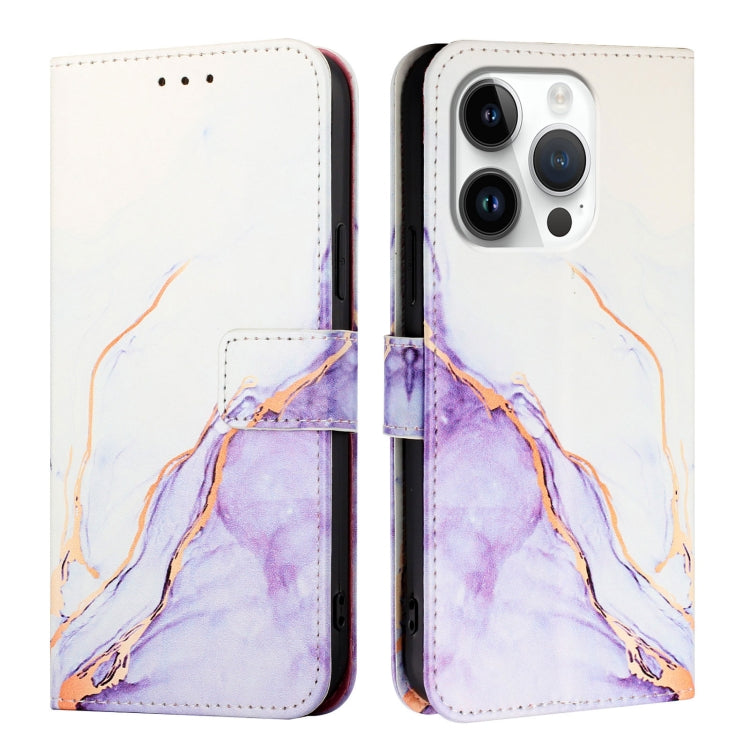 For iPhone 16 Pro PT003 Marble Pattern Flip Leather Phone Case(White Purple LS006) - iPhone 16 Pro Cases by buy2fix | Online Shopping UK | buy2fix