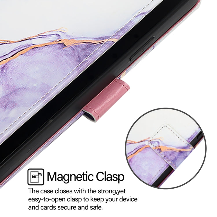 For iPhone 16 Plus PT003 Marble Pattern Flip Leather Phone Case(White Purple LS006) - iPhone 16 Plus Cases by buy2fix | Online Shopping UK | buy2fix