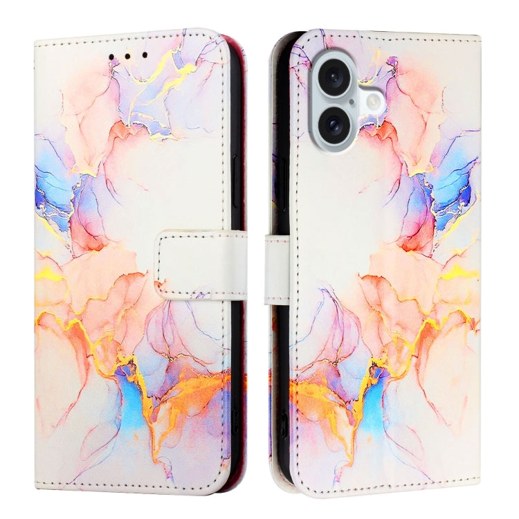 For iPhone 16 Plus PT003 Marble Pattern Flip Leather Phone Case(Galaxy Marble White LS004) - iPhone 16 Plus Cases by buy2fix | Online Shopping UK | buy2fix