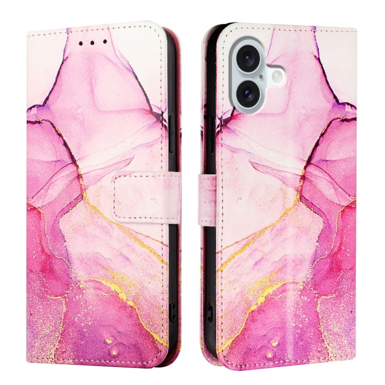 For iPhone 16 Plus PT003 Marble Pattern Flip Leather Phone Case(Pink Purple Gold LS001) - iPhone 16 Plus Cases by buy2fix | Online Shopping UK | buy2fix