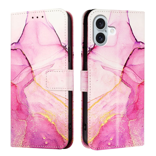 For iPhone 16 Plus PT003 Marble Pattern Flip Leather Phone Case(Pink Purple Gold) by buy2fix