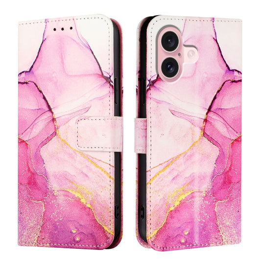 For iPhone 16 PT003 Marble Pattern Flip Leather Phone Case(Pink Purple Gold) by buy2fix