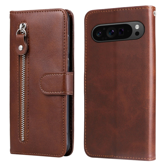 For Google Pixel 9 Pro Fashion Calf Texture Zipper Leather Phone Case(Brown) - Google Cases by buy2fix | Online Shopping UK | buy2fix