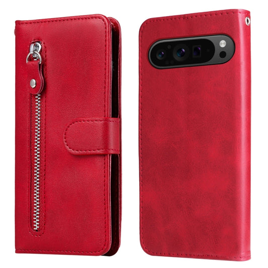 For Google Pixel 9 Pro Fashion Calf Texture Zipper Leather Phone Case(Red) - Google Cases by buy2fix | Online Shopping UK | buy2fix