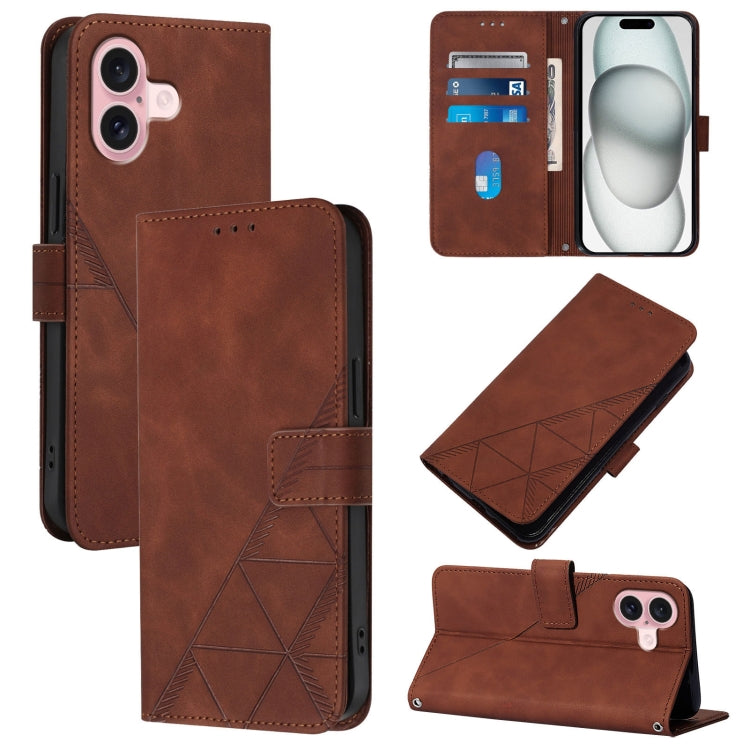 For iPhone 16 Crossbody 3D Embossed Flip Leather Phone Case(Brown) - iPhone 16 Cases by buy2fix | Online Shopping UK | buy2fix