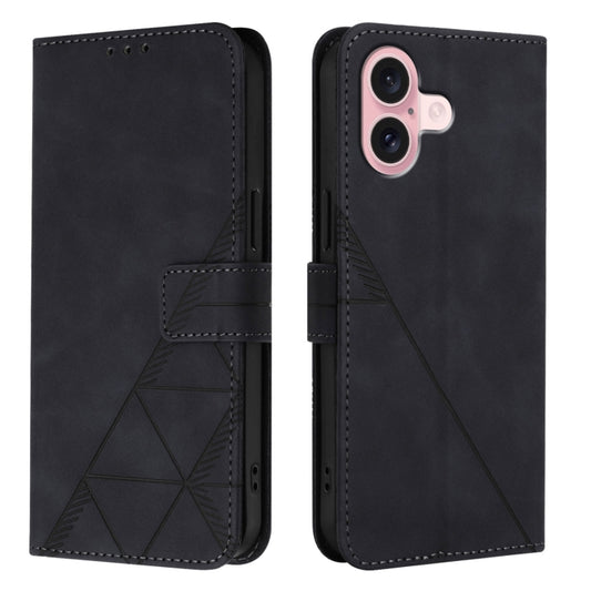 For iPhone 16 Crossbody 3D Embossed Flip Leather Phone Case(Black) by buy2fix