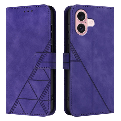 For iPhone 16 Crossbody 3D Embossed Flip Leather Phone Case(Purple) - iPhone 16 Cases by buy2fix | Online Shopping UK | buy2fix