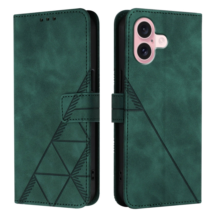 For iPhone 16 Crossbody 3D Embossed Flip Leather Phone Case(Dark Green) - iPhone 16 Cases by buy2fix | Online Shopping UK | buy2fix