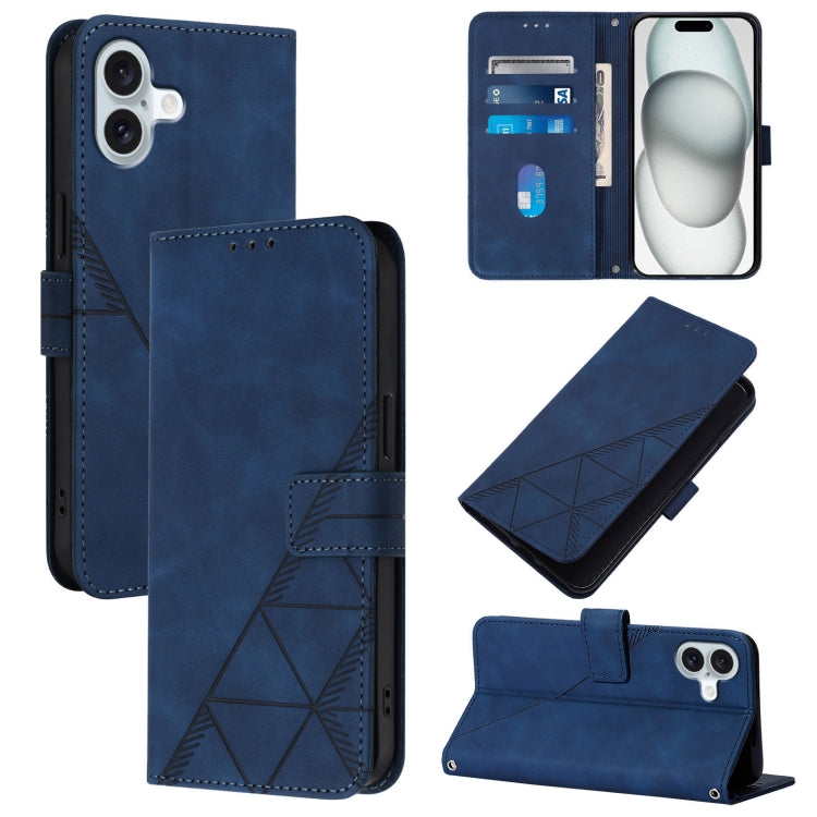 For iPhone 16 Plus Crossbody 3D Embossed Flip Leather Phone Case(Blue) by buy2fix