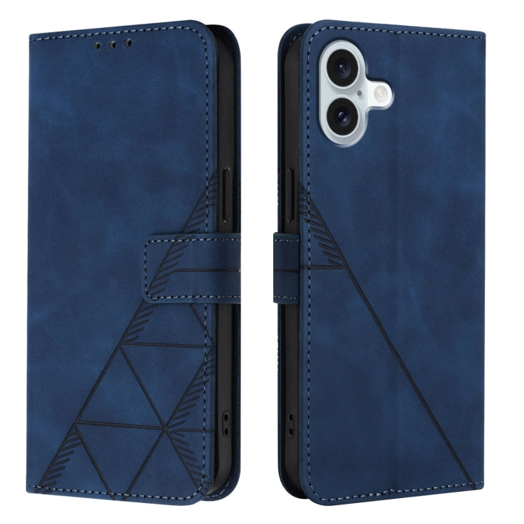 For iPhone 16 Plus Crossbody 3D Embossed Flip Leather Phone Case(Blue) by buy2fix