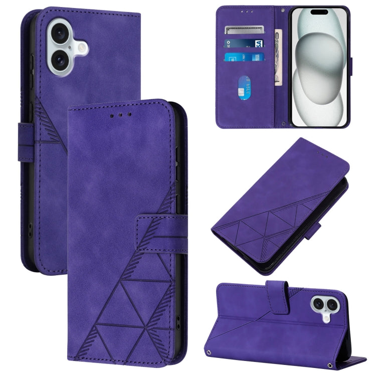 For iPhone 16 Plus Crossbody 3D Embossed Flip Leather Phone Case(Purple) by buy2fix