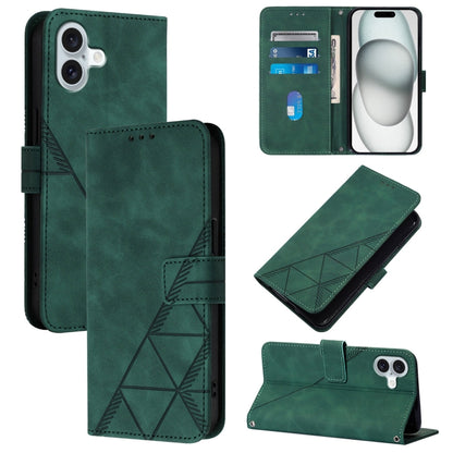 For iPhone 16 Plus Crossbody 3D Embossed Flip Leather Phone Case(Dark Green) by buy2fix