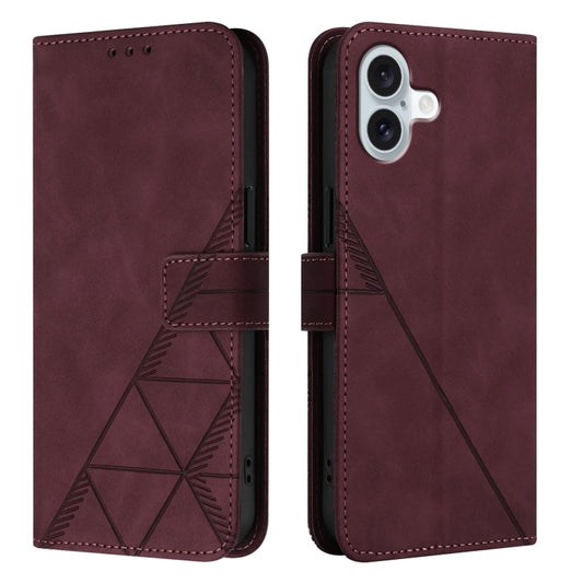 For iPhone 16 Plus Crossbody 3D Embossed Flip Leather Phone Case(Wine Red) by buy2fix