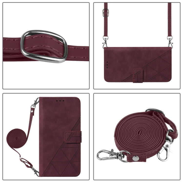 For iPhone 16 Plus Crossbody 3D Embossed Flip Leather Phone Case(Wine Red) by buy2fix