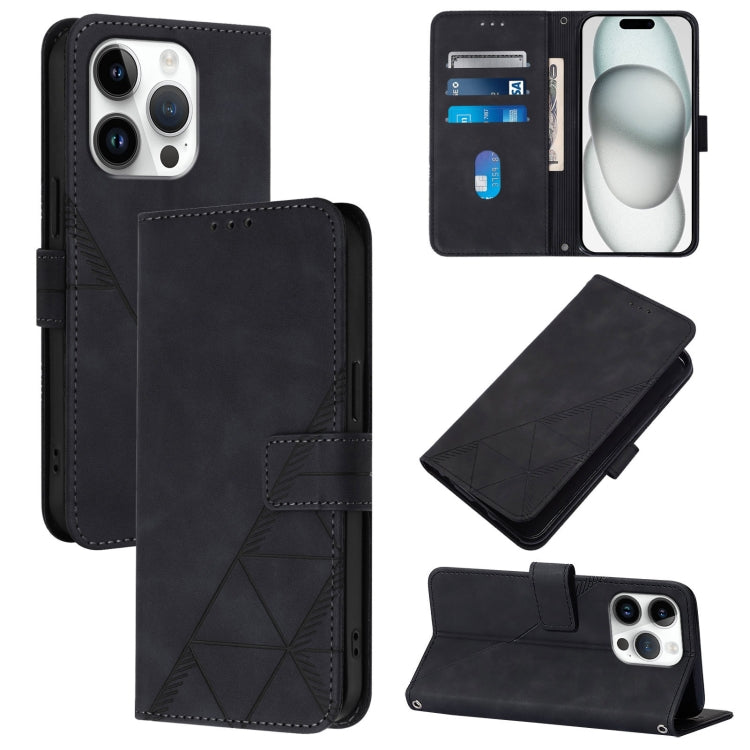 For iPhone 16 Pro Crossbody 3D Embossed Flip Leather Phone Case(Black) - iPhone 16 Pro Cases by buy2fix | Online Shopping UK | buy2fix