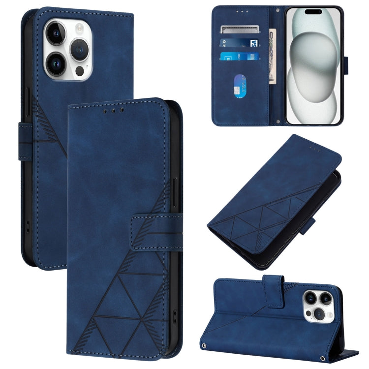 For iPhone 16 Pro Max Crossbody 3D Embossed Flip Leather Phone Case(Blue) - iPhone 16 Pro Max Cases by buy2fix | Online Shopping UK | buy2fix