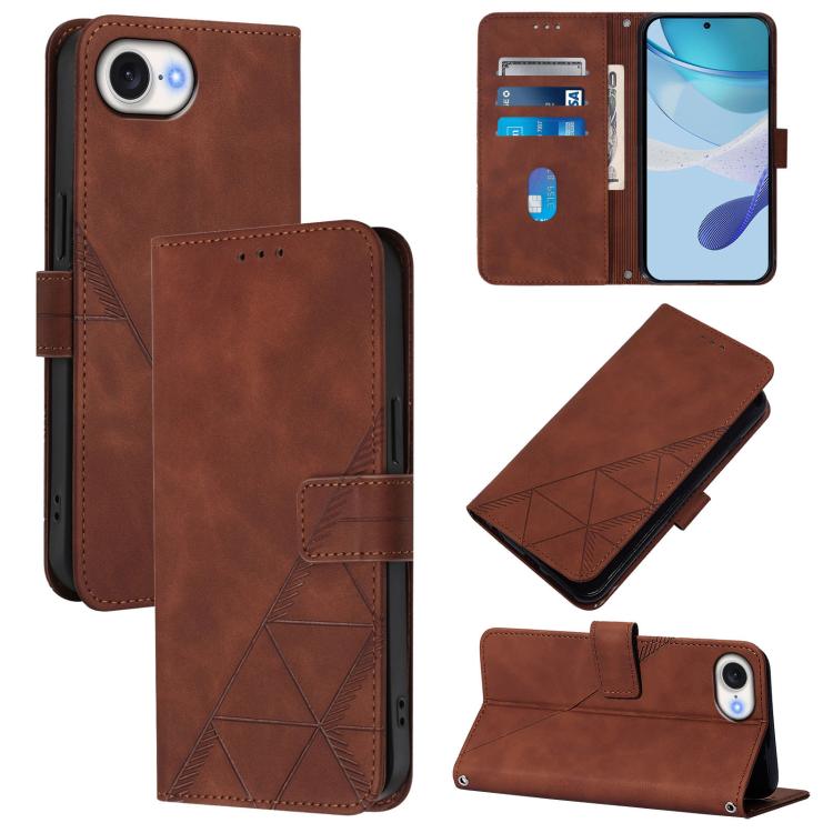 For iPhone 16e Crossbody 3D Embossed Flip Leather Phone Case(Brown) - iPhone 16e Cases by buy2fix | Online Shopping UK | buy2fix