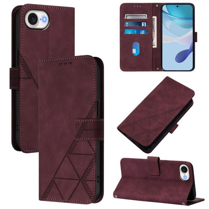 For iPhone 16e Crossbody 3D Embossed Flip Leather Phone Case(Wine Red) - iPhone 16e Cases by buy2fix | Online Shopping UK | buy2fix