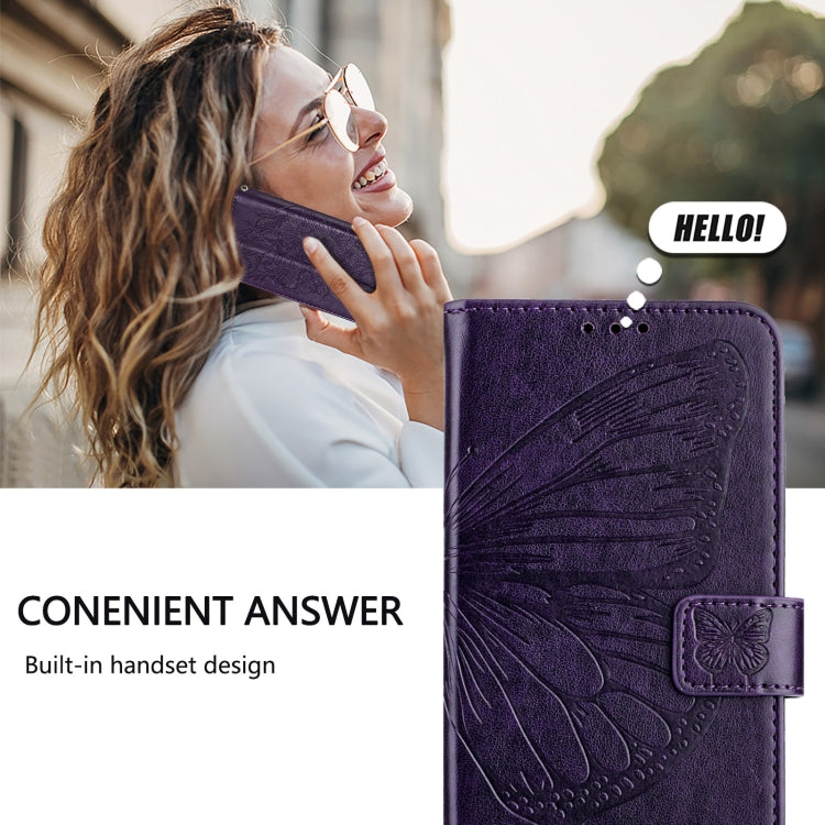 For iPhone 16e Embossed Butterfly Leather Phone Case(Dark Purple) by buy2fix