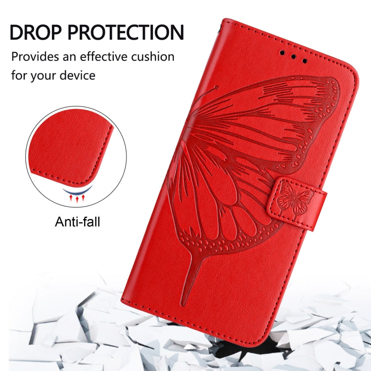 For iPhone 16e Embossed Butterfly Leather Phone Case(Red) by buy2fix