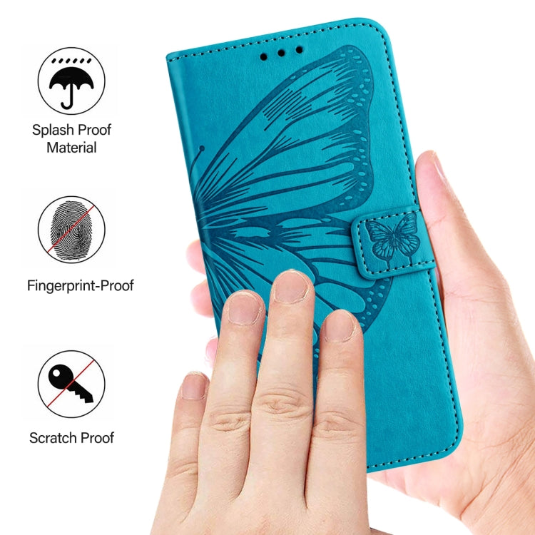 For iPhone 16e Embossed Butterfly Leather Phone Case(Blue) by buy2fix
