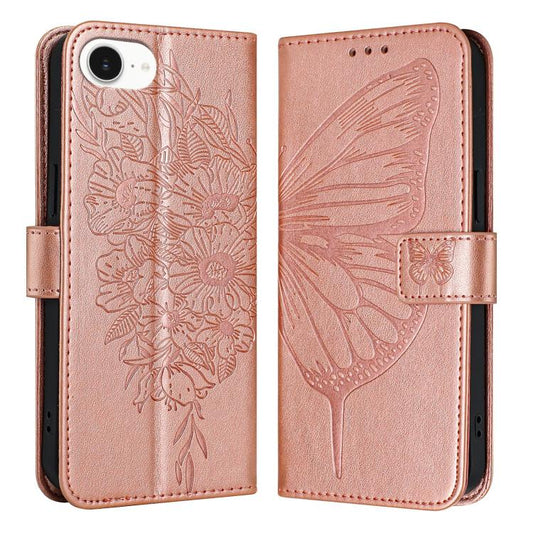 For iPhone 16e Embossed Butterfly Leather Phone Case(Rose Gold) by buy2fix