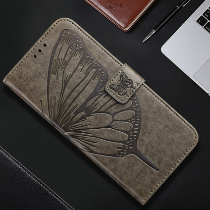 For iPhone SE 2024 Embossed Butterfly Leather Phone Case(Grey) - More iPhone Cases by buy2fix | Online Shopping UK | buy2fix