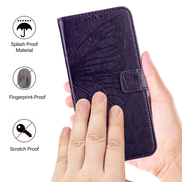 For iPhone 16 Pro Max Embossed Butterfly Leather Phone Case(Dark Purple) - iPhone 16 Pro Max Cases by buy2fix | Online Shopping UK | buy2fix