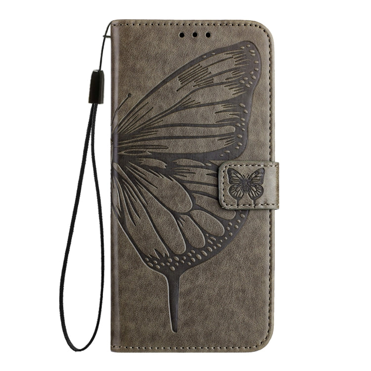 For iPhone 16 Pro Max Embossed Butterfly Leather Phone Case(Grey) - iPhone 16 Pro Max Cases by buy2fix | Online Shopping UK | buy2fix