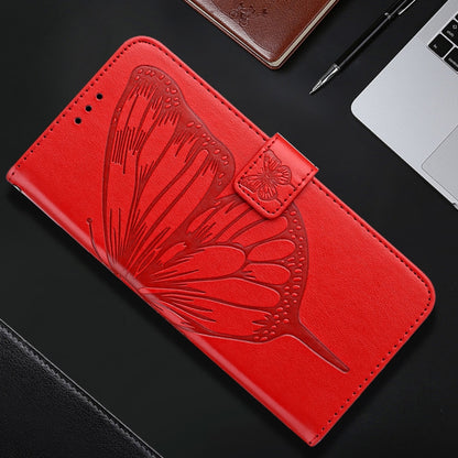 For iPhone 16 Pro Embossed Butterfly Leather Phone Case(Red) - iPhone 16 Pro Cases by buy2fix | Online Shopping UK | buy2fix