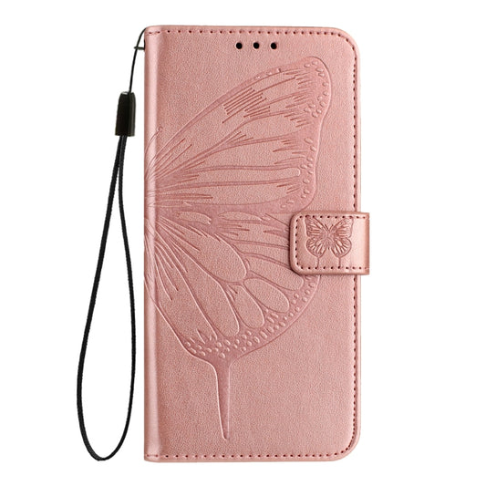 For iPhone 16 Embossed Butterfly Leather Phone Case(Rose Gold) by buy2fix