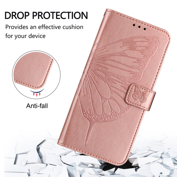 For iPhone 16 Embossed Butterfly Leather Phone Case(Rose Gold) - iPhone 16 Cases by buy2fix | Online Shopping UK | buy2fix