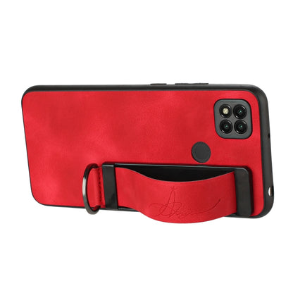 For Xiaomi Redmi 9C Wristband Holder Leather Back Phone Case(Red) - Xiaomi Cases by buy2fix | Online Shopping UK | buy2fix