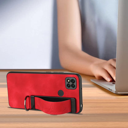 For Xiaomi Redmi 9C Wristband Holder Leather Back Phone Case(Red) - Xiaomi Cases by buy2fix | Online Shopping UK | buy2fix