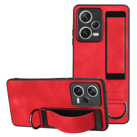 For Xiaomi Redmi Note 12 Pro+ 5G Global Wristband Holder Leather Back Phone Case(Red) - Xiaomi Cases by buy2fix | Online Shopping UK | buy2fix