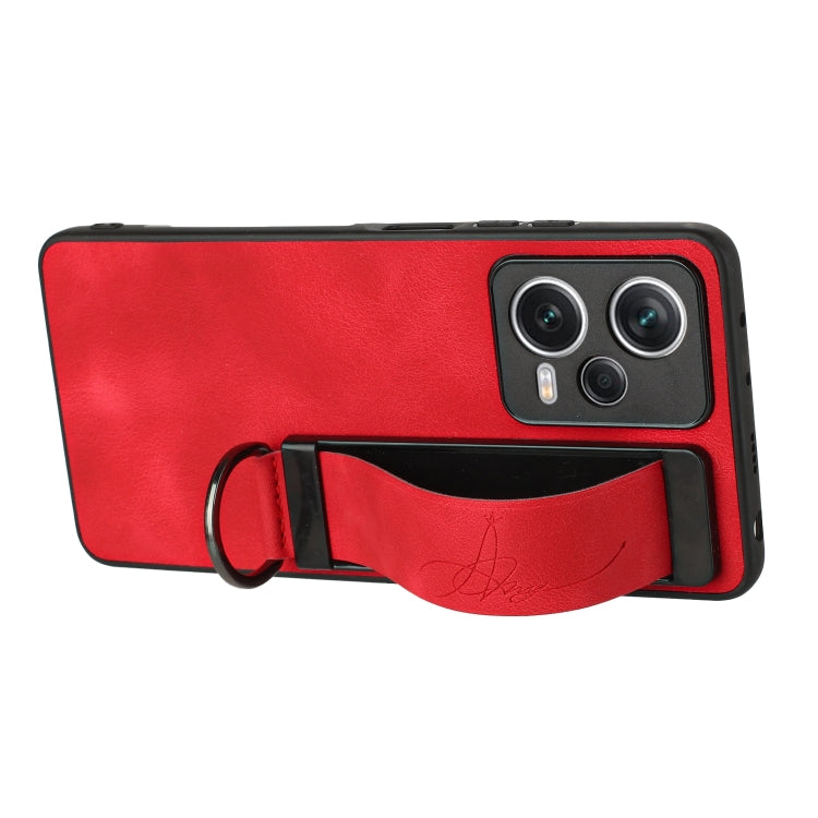 For Xiaomi Redmi Note 12 Pro+ 5G Global Wristband Holder Leather Back Phone Case(Red) - Xiaomi Cases by buy2fix | Online Shopping UK | buy2fix