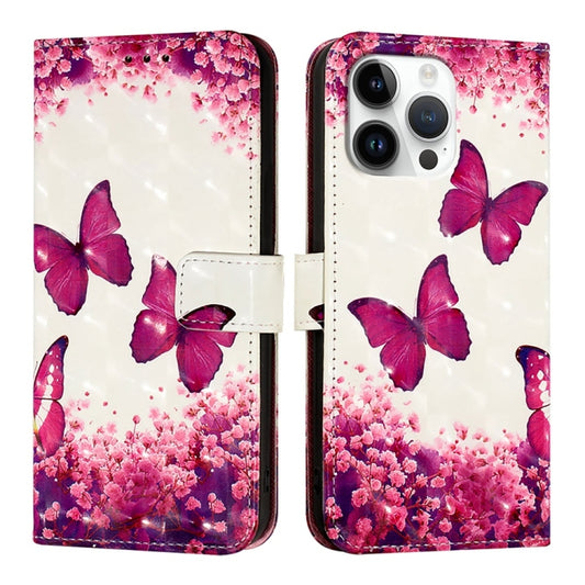 For iPhone 16 Pro Max 3D Painting Horizontal Flip Leather Phone Case(Rose Butterfly) by buy2fix