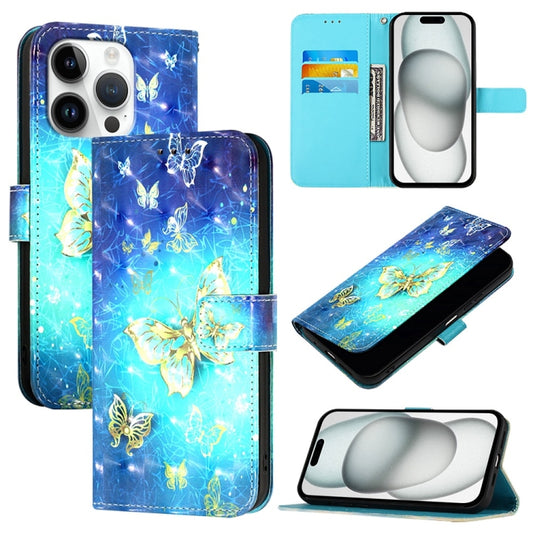 For iPhone 16 Pro 3D Painting Horizontal Flip Leather Phone Case(Golden Butterfly) - iPhone 16 Pro Cases by buy2fix | Online Shopping UK | buy2fix