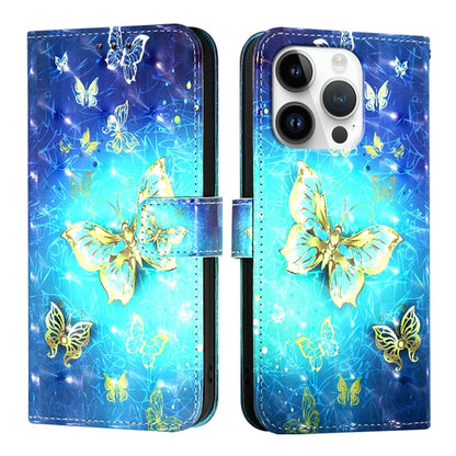 For iPhone 16 Pro 3D Painting Horizontal Flip Leather Phone Case(Golden Butterfly) - iPhone 16 Pro Cases by buy2fix | Online Shopping UK | buy2fix