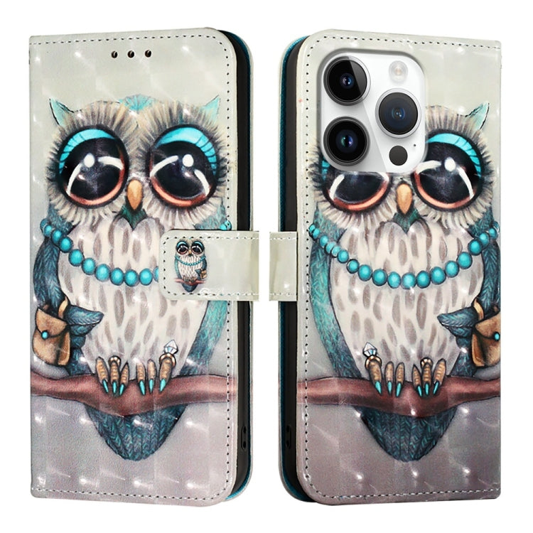 For iPhone 16 Pro 3D Painting Horizontal Flip Leather Phone Case(Grey Owl) - iPhone 16 Pro Cases by buy2fix | Online Shopping UK | buy2fix