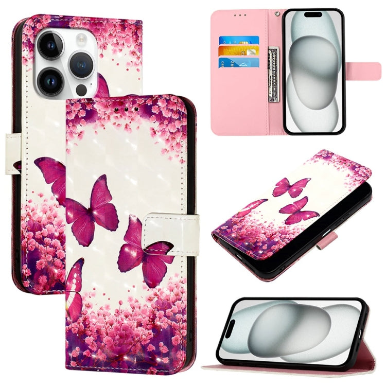 For iPhone 16 Pro 3D Painting Horizontal Flip Leather Phone Case(Rose Butterfly) by buy2fix
