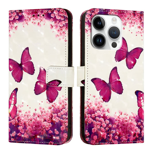 For iPhone 16 Pro 3D Painting Horizontal Flip Leather Phone Case(Rose Butterfly) by buy2fix