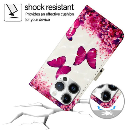 For iPhone 16 Pro 3D Painting Horizontal Flip Leather Phone Case(Rose Butterfly) by buy2fix