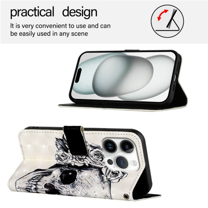 For iPhone 16 Pro 3D Painting Horizontal Flip Leather Phone Case(Skull) - iPhone 16 Pro Cases by buy2fix | Online Shopping UK | buy2fix