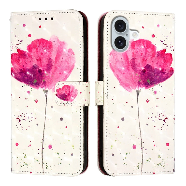 For iPhone 16 Plus 3D Painting Horizontal Flip Leather Phone Case(Flower) - iPhone 16 Plus Cases by buy2fix | Online Shopping UK | buy2fix