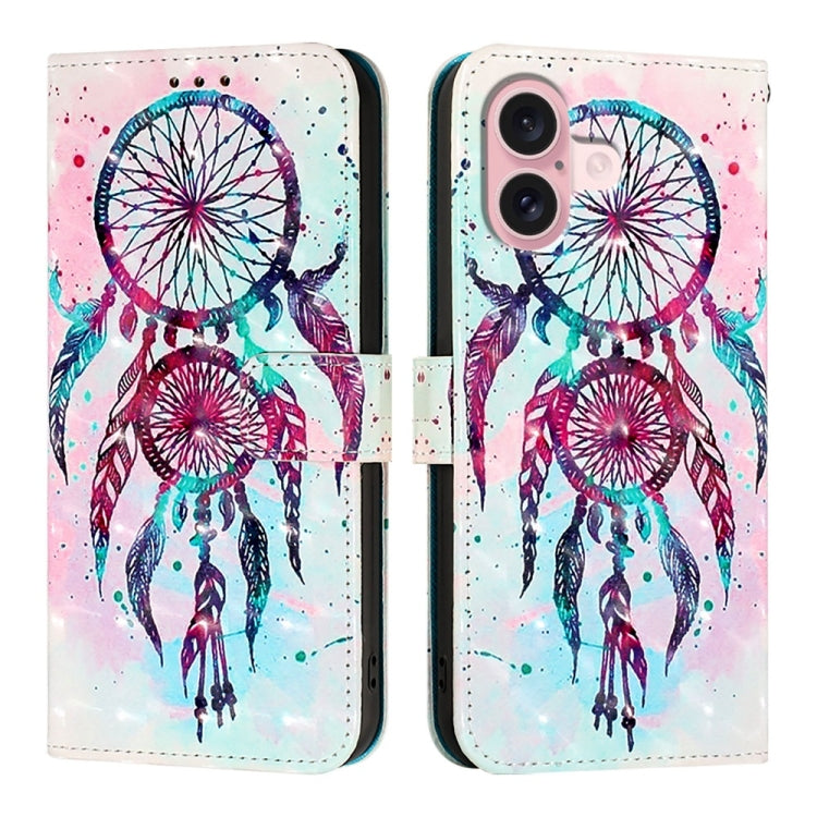 For iPhone 16 3D Painting Horizontal Flip Leather Phone Case(Color Drop Wind Chimes) - iPhone 16 Cases by buy2fix | Online Shopping UK | buy2fix